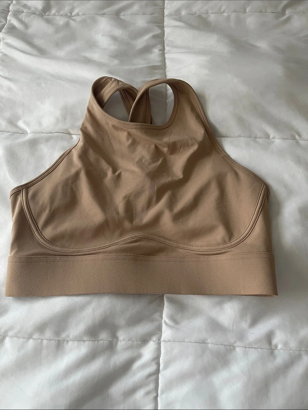 Fabletics High-Neck Seamless Sports Bra - Nude/Beige